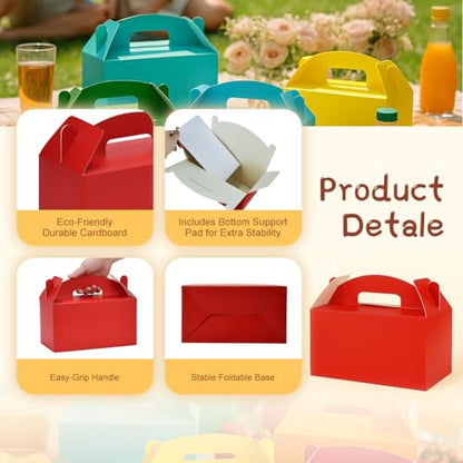 Papertide Red Gable Box with Handles, 30 Pack 9.45×5×5 inch Sturdy Colorful Cardstock treat Boxes for Christmas Birthday Party Favors, Premium Presentation Boxes with Lids - color: Red