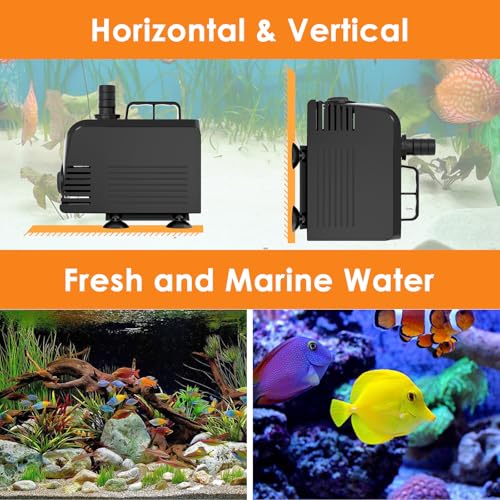 AquaMiracle Submersible Water Pump Aquarium Water Pump with Flow Control, Pond Pump Fountain Pump for Pond, Fountain, Waterfall, Statuary, Water feature, Hydroponics (800GPH, 55W) - size: 800GPH, 55W
