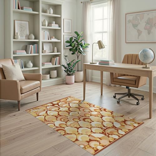 4'x6' Washable 70S Scallop Accent Rug, Burnt Orange Non-Shedding Small Carpet for Playroom, Bedroom, Reading Nook, Pet Friendly & Non-Slip | Ref:1952504 - color: Beige/Pattern 23, size: 4' x 6' (Rectangular)