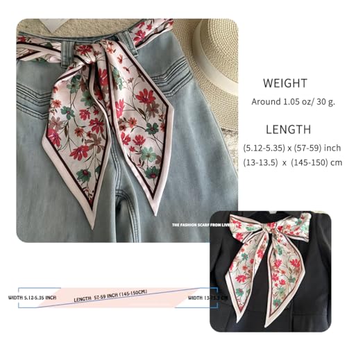 Silk Feeling Head Scarf Fashion Satin Hair Scarf Square Long Scarves for Women Gifts - color: 02 Pink Daisy Flower 5.12 X 59 Inch