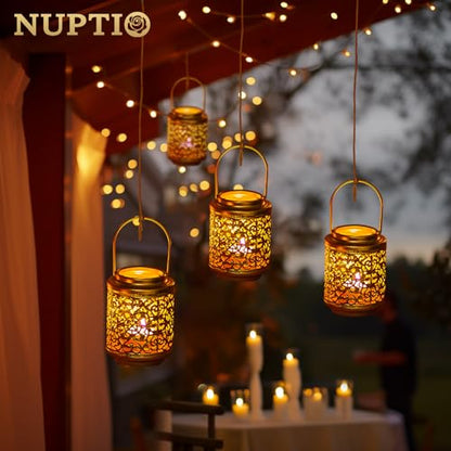 NUPTIO Gold Candle Lanterns Decorative: 6 Pcs Hanging Metal Tealight Candles Holder 4.1inch Brass Mini Tea Light Lantern Centerpiece for Weddings Bridal Shower Anniversary Table Decor (Style 3) - size: Style 3 - 6 Pcs