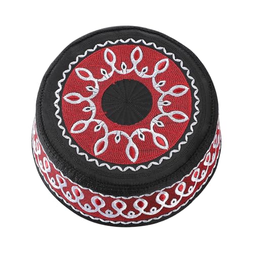 Muslim Prayer Kufi Hat Men Islam Skull Embroidery Cap Beanie Hat Arabian Omani Turkish Prayer Headwear Eid Gift - color: Wine Red