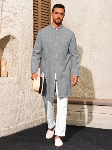 Runcati Mens Kurta Coats Indian Mandarin Collar Attire Ethnic Outfits Wedding Festive Party Clothing Casual Kaftan Robe - color: Dark Grey, size: XX-Large