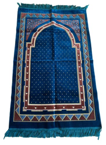 Islamic Prayer Rugs, Muslim Prayer Mats, Velvet Sajjadah, Janamaz, Islamic Gifts (Blue) - color: Blue