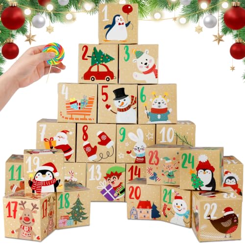 ONESING 24 Pcs DIY Christmas Advent Calendar Boxes for 2026, 24 Days Countdown Calendar Gift Christmas Cardboard Number Boxes Make & Fill Your Own Advent Calendar Boxes - color: Colorful-E