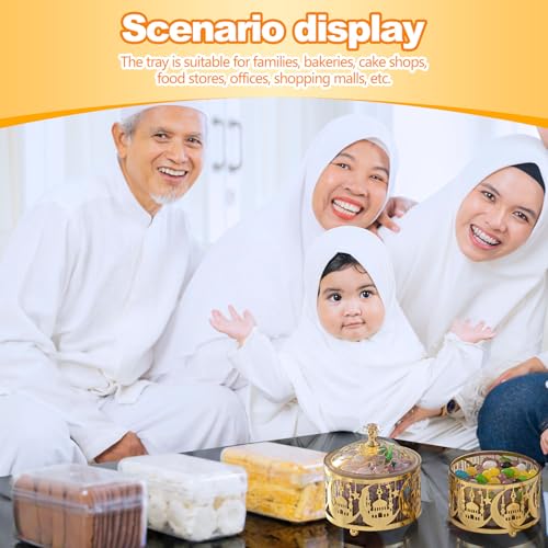 4 Pcs Ramadan Serving Trays with Lid Metal Gold Eid Mubarak Tray Decorations Ramadan Plate Food Storage Container for Serving Cookie Candy Pastry Dessert Eid Party(Retro) - style: Retro