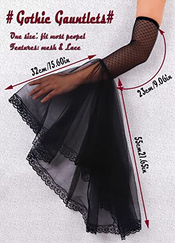 L'VOW Women's 1 Pair Gothic Black Lace Sleeves Witch Gloves Victorian Lace Arm Sleeve Vampire Accessory - color: C Black
