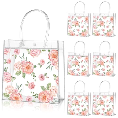 Aliceset 20 Pcs Clear Floral Gift Bag with Handle, PVC Flower Bag 8x8x3.15 - style: Floral