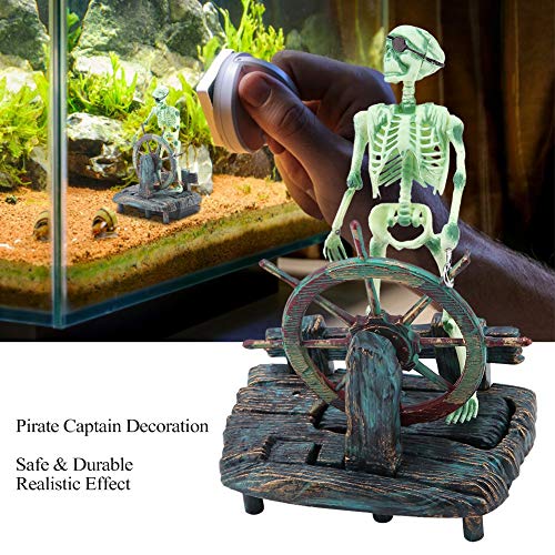 Semme Pirate Fish Tank Decorations, Fish Air Skeleton Chest, Action-Aquarium Ornament, Fish Landscape Decoration Pirate Captain Aquarium Decorations Landscape Skeleton on Wheel Action Figure Fish
