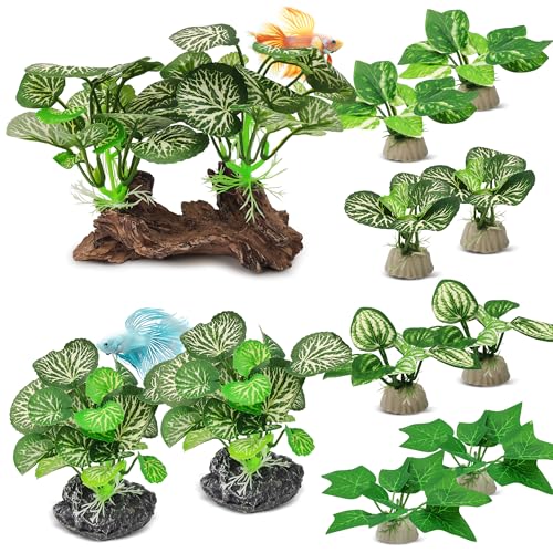 GOZILLA Silk Fish Tank Plants,Reptile Artificial Plant,Reptile Plants for Terrarium,Aquarium Decorations Accessories Set,Resin Driftwood Artificial Silk Aquarium Plant for Fish Tank.(11PCS/D-Set) - color: 11pcs/D-set