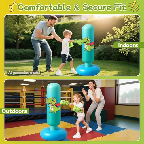 Inflatable Punching Bag for Kids: Qoosea 48 Inches Kids Bop Bag Boxing Gloves & Air Pump Dinosaur Toy Gift for Toddler & Kid Ages 3-8,Freestanding Punching Bag Easy to Inflate,Boxing Bag - color: Light Blue