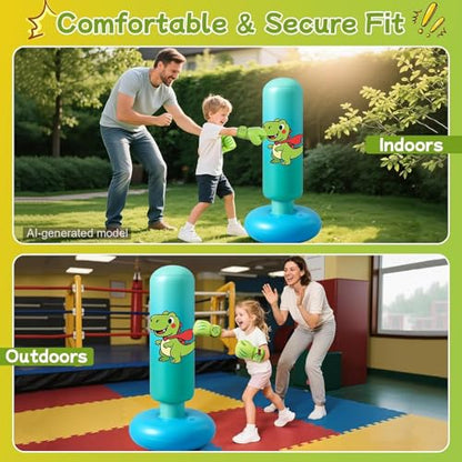 Inflatable Punching Bag for Kids: Qoosea 48 Inches Kids Bop Bag Boxing Gloves & Air Pump Dinosaur Toy Gift for Toddler & Kid Ages 3-8,Freestanding Punching Bag Easy to Inflate,Boxing Bag - color: Light Blue