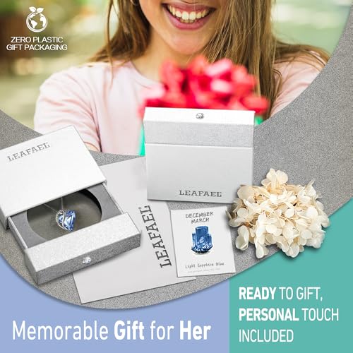 Leafael Gift Necklaces for Women, Infinity Love Birthstone Heart Crystal Pendant, Birthday Anniversary Jewelry for Wife, Mom, and Her, Silver Plated, 18" + 2" Adjustable Chain - color: 03-March & December-Light Sapphire Blue