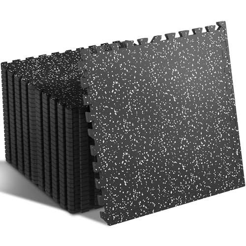 SUPERJARE 0.4'' Thick 24 Pcs 96 Sq Ft Rubber Top Exercise Equipment Mats, High Density EVA Foam Mats with Rubber Top, Interlocking Gym Flooring for Home Gym, Protective Workout Mat, Black/Grey - size: 24 Tiles (96 Sq Ft)