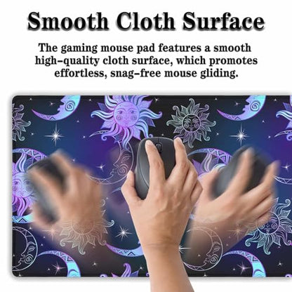 Gaming Mouse Pad Purple Desktop Mat Extra Large Mouse Pads Computer Desk Mat Pc Gaming Mat Waterproof Non-Slip Rubber Base 35.4" X 15.7" for Game Office, Magical Sun and Moon Stars - color: Magical Night