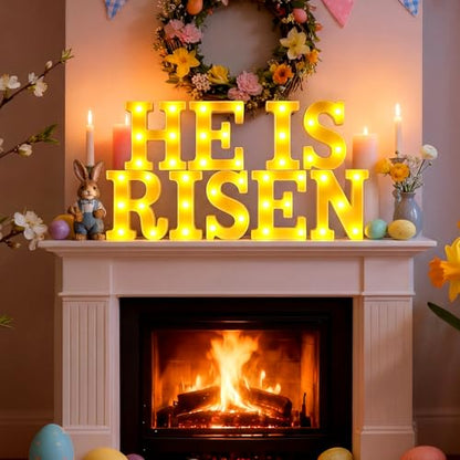Aurelema He is Risen Large LED Lights Easter Decorations for Bedroom Living Room Religious Decor Church Celebration Battery Powered Easter Party Supplies - size: 8.27 inches, style: Easter