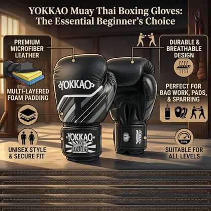 Yokkao Muay Thai Boxing Gloves – Essential Gloves for Beginners Men & Women Microfiber Leather Multi-Layered Foam Padding & Secure Fit - size: 10oz