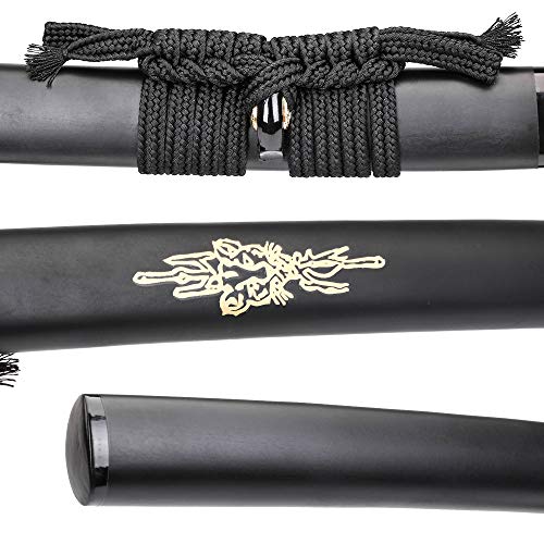 siwode Katana Handmade Full Tang Sharp, Alloy Tsuba Japanese Samurai Sword High Carbon Steel 1060,T10 1095, 40-Inch - color: Golden Skull