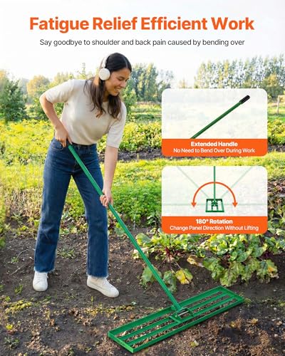VEVOR Lawn Leveling Rake, 48"x10" Level Lawn Tool, Heavy-Duty Lawn Leveler with 78" Steel Extended Handle, Yard Leveling Rake Suit for Garden, Golf Lawn, Farm - size: 48x10in