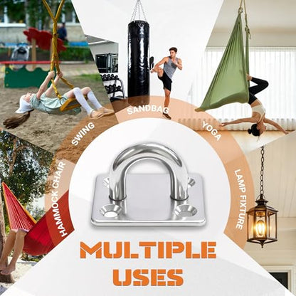 4Pcs M6 304 Stainless Steel Heavy Duty Pad Eye Plates w/Snap Hooks | Rustproof 304 SS Pad Eye Plates w/ Hooks, Heavy Duty for Indoor Outdoor Use, Fits Hammock Swing Yoga Sling Ceiling Mount - size: 4pk M6