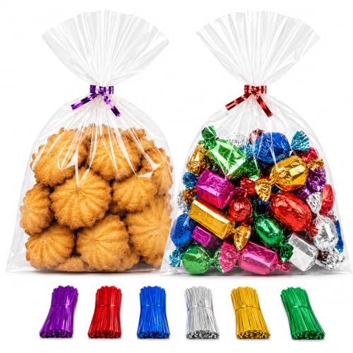 6x9 Cellophane Treat Bags with Ties 200 Clear Goodie Cookie Bags - size: 6'' x 9''
