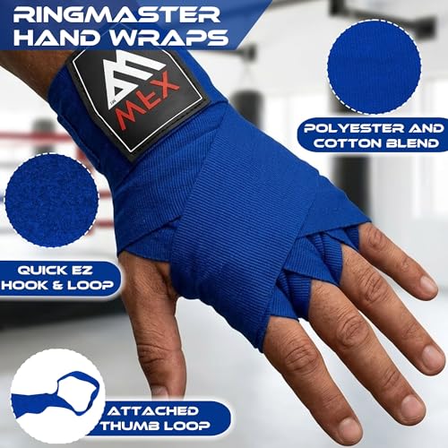 WFX Boxing Hand Wraps 3.5 4.5 Meter Martial Arts Bandages Inner Gloves Wrist Support Straps Punching Under Hand Knuckles Heavy Elasticated Training Bag Mitts Muay Thai - color: Blue, size: 3.5 M