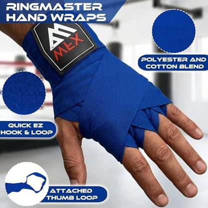 WFX Boxing Hand Wraps 3.5 4.5 Meter Martial Arts Bandages Inner Gloves Wrist Support Straps Punching Under Hand Knuckles Heavy Elasticated Training Bag Mitts Muay Thai - color: Blue, size: 3.5 M