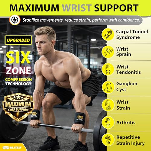 Compression Wrist Wraps, Carpal Tunnel Adjustable Wrist Brace, Men & Women | 2 Pack, Flexible Neoprene, Low-Profile Design, Pain Relief, Arthritis, Tendonitis, Fitness, Office, Sleep Use, Night, Gym