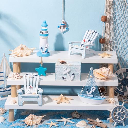 Queekay 7 Pcs Wooden Box Wooden Lighthouse Mini Sailboat Anchor Fish Hanging Starfish Model Spring Summer Easter Tree Ornament Decoration Aquarium Landscape Ornament Mini Garden Landscape (Novelty) - style: Novelty