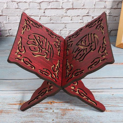 2Pcs Koran Stand Retro Carved Red Muslim Reading Bookshelf Holder Craft Religious Supplies
