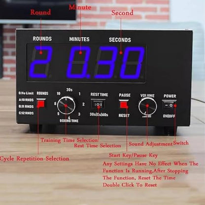 Boxing Round Timer,Mini Gym Timer with Adjustable Sound,Selectable Training Time and Cycle Repetitions for Boxing Competitions and Training,Blue - color: Blue