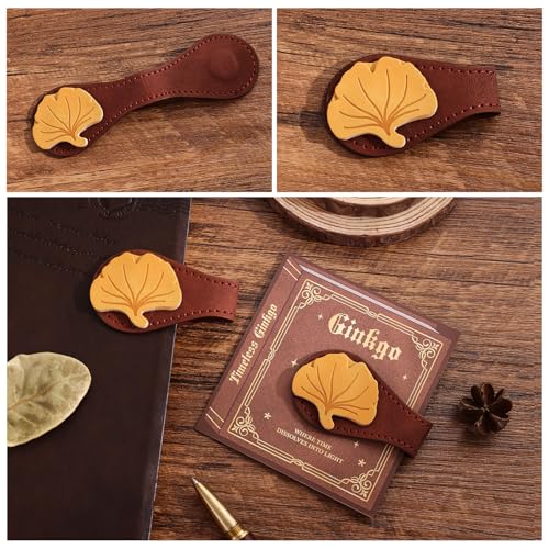 2PCS Vintage Magnetic Leather Bookmark, Leather Magnetic Bookmarks for Women, Magnetic PU Bookmarks Clip Book Accessories, Ginkgo & Maple Leaf - style: Ginkgo & Maple Leaf