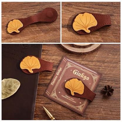 2PCS Vintage Magnetic Leather Bookmark, Leather Magnetic Bookmarks for Women, Magnetic PU Bookmarks Clip Book Accessories, Ginkgo & Maple Leaf - style: Ginkgo & Maple Leaf