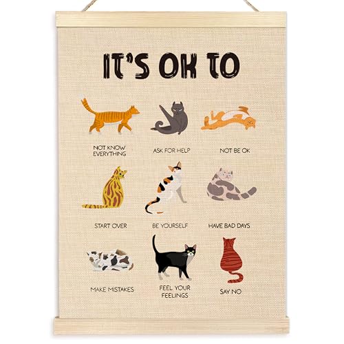 Ecezatik Mental Health Cat Wall Art Decor, It's OK to Positive Affirmation Psychology Cat Poster Hanger Frame for Therapy Counselor Office Classroom Kids Room, 12x16 Inch - color: W-wall art-Popular science, size: 16"L x 12"W