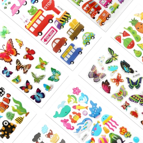 60 Sheets Puffy 3D Stickers for Kids & Toddlers, Variety Adhesive Sticker | Includes Animals Letters Numbers Fruits Dinosaur for Journal Water Bottle Scrapbooking Kids Classroom DIY Craft - style: Basic Style 3