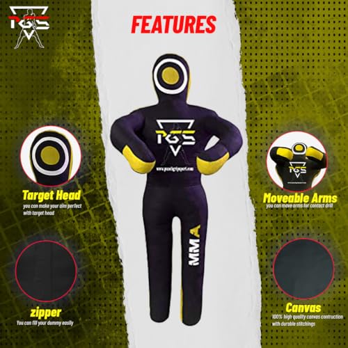 MMA Grappling Dummy Brazilian JIU Jitsu BJJ Punching Bag for Self Defense Wrestling Judo Karate Boxing Throwing Submission Standing Position - UNFILLED - color: Black Yellow, size: 5FT / 59"