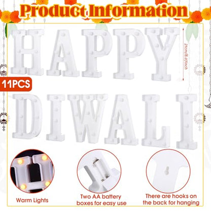 Aurelema 11 Pcs Happy Diwali Decorations Happy Diwali LED Letter Lights Sign Battery Powered Table Decorations for Party Gift - size: 8.27 inches, style: Happy Diwali