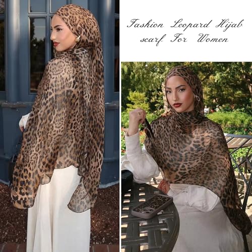 Hijab Scarf for Women Fashion Printed Modal Hijab Head Wrap Scarves Lightweight Long Scarf Shawls - color: Brown Leopard