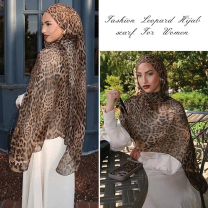 Hijab Scarf for Women Fashion Printed Modal Hijab Head Wrap Scarves Lightweight Long Scarf Shawls - color: Brown Leopard