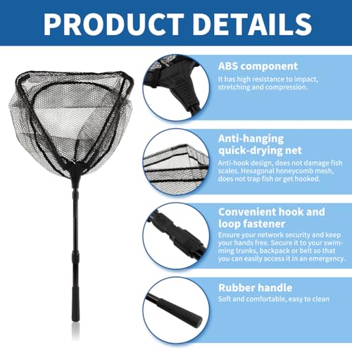 Floating Fishing Net with Telescoping Pole Handle 17-27 inch, Collapsible Fish Landing Net for Easy Transport & Storage,Ultralight Long Fish Net,Freshwater,Saltwater Fishing Gear