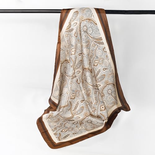 27" Head Scarf Like Satin Silk for Women,Hair Scarves Bandana,Headband Silk Feeling for Hair Wrap - color: White Brown