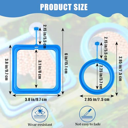 2PCS Small Fish Feeding Ring, Square and Round Mini Aquarium Feeder with Strong Suction Cup Floating Fish Feeder Ring for Betta Goldfish Guppy (Blue) - color: Blue