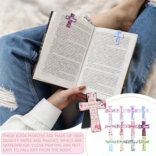 18PCS Magnetic Cross Bookmarks Gifts, Magnetic Bookmark Christian Cross Magnetic Page Markers Religious Bible Verses Bookmarks for Bible Study, Readers, Teachers, Students (F) - color: F