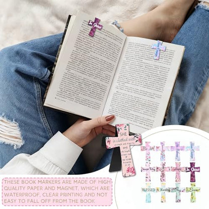 18PCS Magnetic Cross Bookmarks Gifts, Magnetic Bookmark Christian Cross Magnetic Page Markers Religious Bible Verses Bookmarks for Bible Study, Readers, Teachers, Students (F) - color: F