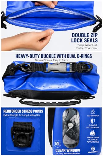 Freegrace Waterproof Dry Bag Set of 3 - Submersible Dry Sack with Double Zip Lock Seals - Includes Waist Pouch & Phone Case - Perfect for Kayaking, Swimming, Boating & Rafting (Navy Blue(Window), 20L) - color: Navy Blue, size: 20L, style: Window