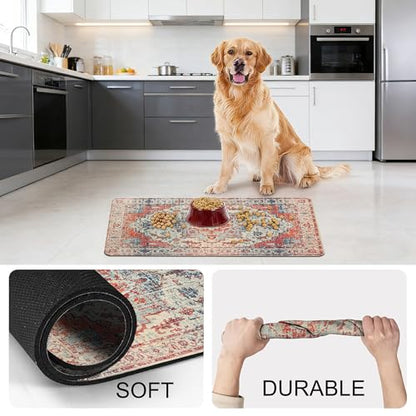 Cat Food Mat Pet Feeding Mats Dog Bowls Mat Cat Water Mat 12x20 Inch Boho5 - color: Bohemia Style 05