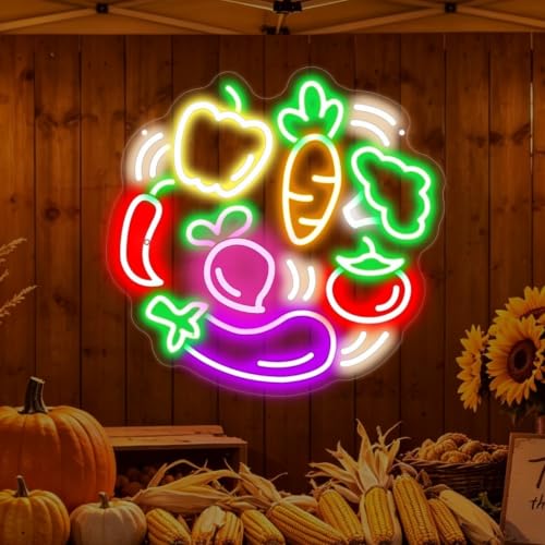 Vegetable Neon Sign Food Healthy Eating Kitchen Wall Decor-14" x 13.7" - color: Vegetables