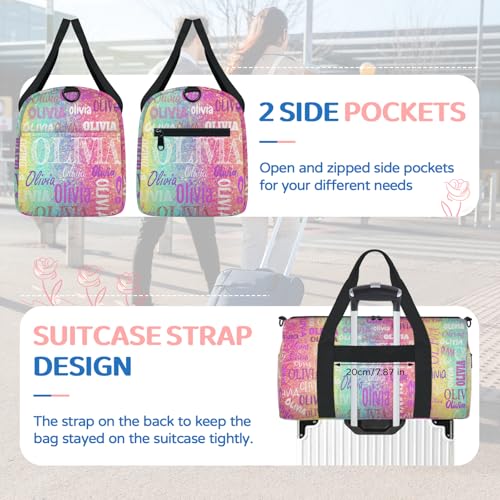 Custom Dance Large Gym Travel Bag Aqua Hot Pink Yellow Bling Glittering | Personalized Sport Sleepover Duffle Bag with Name for Trip - color: Hot Pink Aqua