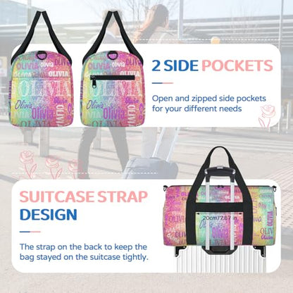 Custom Dance Large Gym Travel Bag Aqua Hot Pink Yellow Bling Glittering | Personalized Sport Sleepover Duffle Bag with Name for Trip - color: Hot Pink Aqua