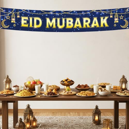 Large Eid Mubarak Banner Yard Sign -Weather-Resistant Outdoor Eid Mubarak Decoration for Home Garden Party, Mubarak Banner Islamic Mubarak Sign Design, Eid Al-Fitr Eid Ul-Fitr Celebrations 118 x 20 inches